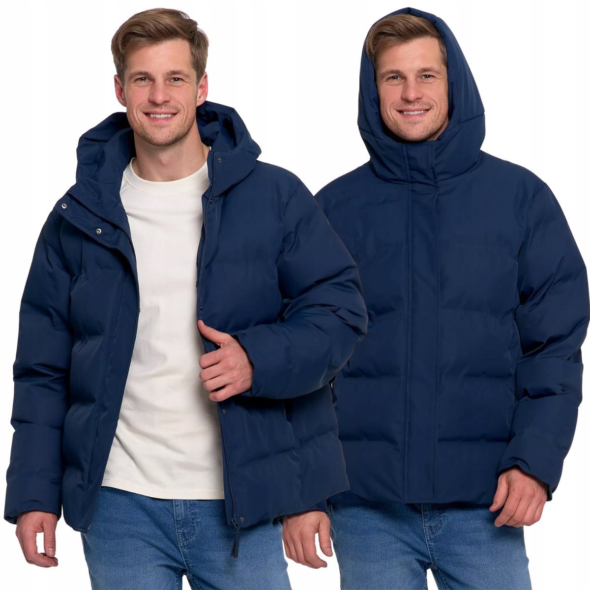 KURTKA MĘSKA PIKOWANA Z KAPTUREM ZIMOWA CIEPŁA NA ZAMEK MODNA MORAJ XL NAVY