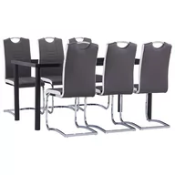 Stoły z krzesłami - vidaXL 7-częściowy zestaw jadalniany, obity sztuczną skórą, szary - miniaturka - grafika 1