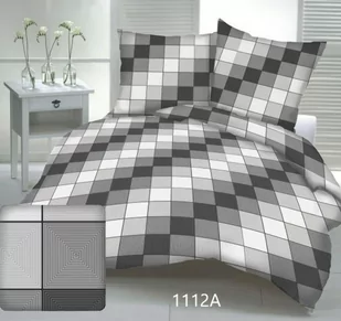 Karo Pościel z kory 160x200 kratka kostka geometria grafitowa szara 100% bawełna na guziki MKO-2333323 - Pościel - miniaturka - grafika 1