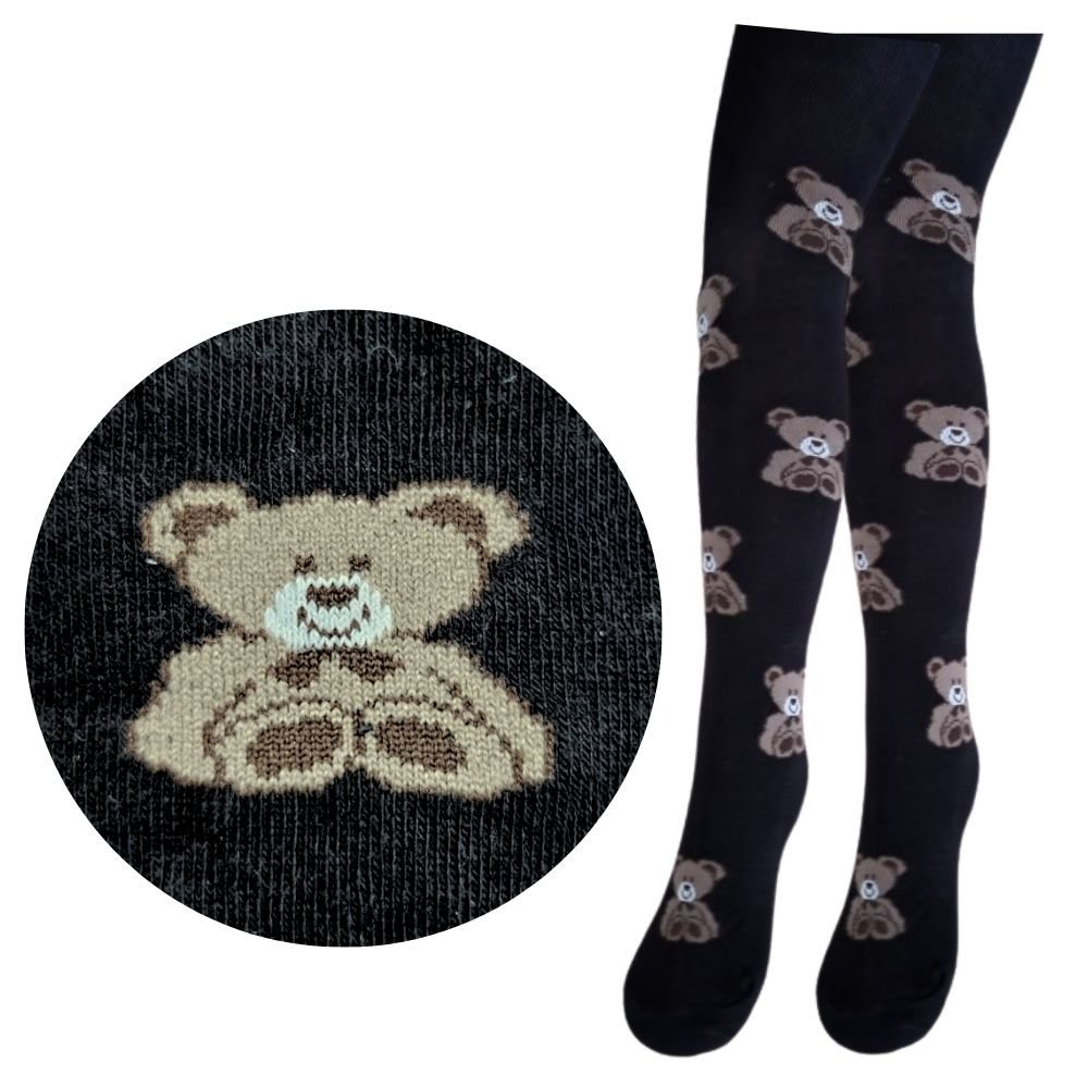 Rajstopy Dziecięce Bawełniane Ciepłe Grube Rajtuzy Rajtuzki Bawełniane Misie Czarne 92/98