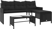 Sofy ogrodowe - vidaXL Sofa ogrodowa w kształcie litery L ze stolikiem i poduszkami z czarnego polirattanu - miniaturka - grafika 1