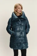Kurtki damskie - Pikowana kurtka z kołnierzem ciemny turkus - Greenpoint - miniaturka - grafika 1