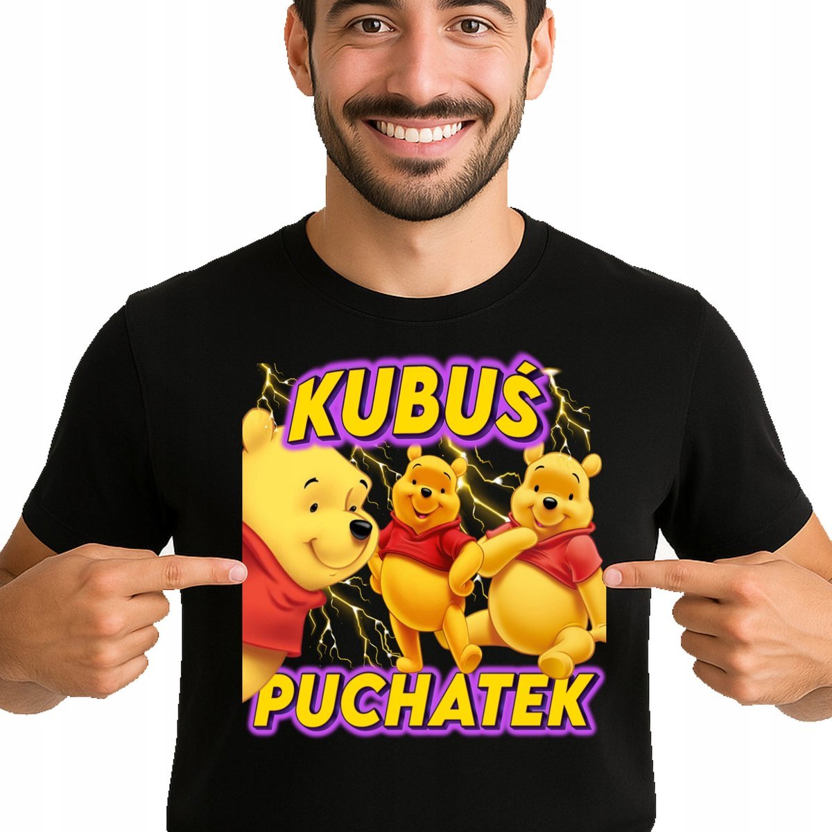 ŚMIESZNA KOSZULKA MĘSKA KUBUŚ PUCHATEK PREMIUM bootleg M 3491 CZARNY