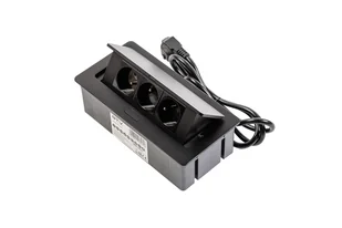 GTV Gniazdo meblowe nablatowe wpuszczane AE-PBSC3GS-20N SOFT 3 x gniazdo schuko kabel zasilający z wtyczką czarne - Przedłużacze i rozgałęźniki - miniaturka - grafika 1