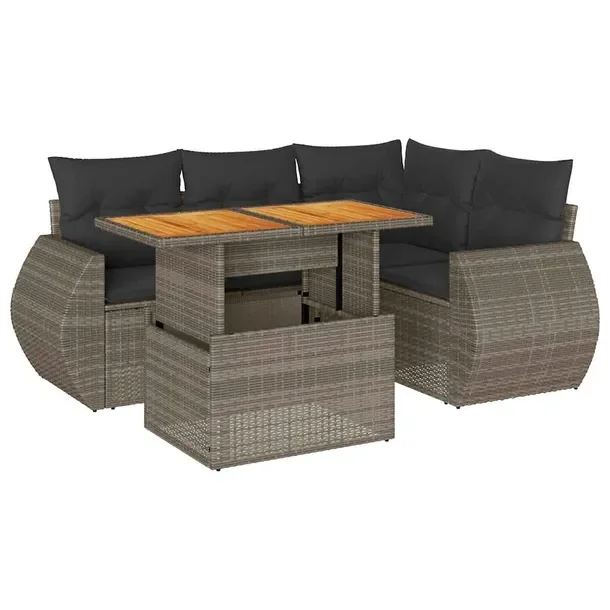 Zestaw mebli ogrodowych szary rattan PE z regulowanym stolikiem 62 x 62 x 6