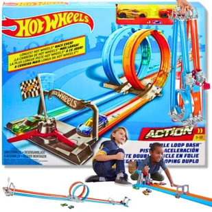 HOT WHEELS Tor Wyścigowy OGROMNY Podwójna Pętla 2w1 Autka w zestawie PREZENT DLA DZIECKA - Zabawki konstrukcyjne - miniaturka - grafika 1