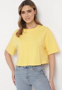 Koszulki i topy damskie - Żółty Bawełniany T-shirt o Szerokim Kroju z Krótkim Rękawem Branjas - miniaturka - grafika 1