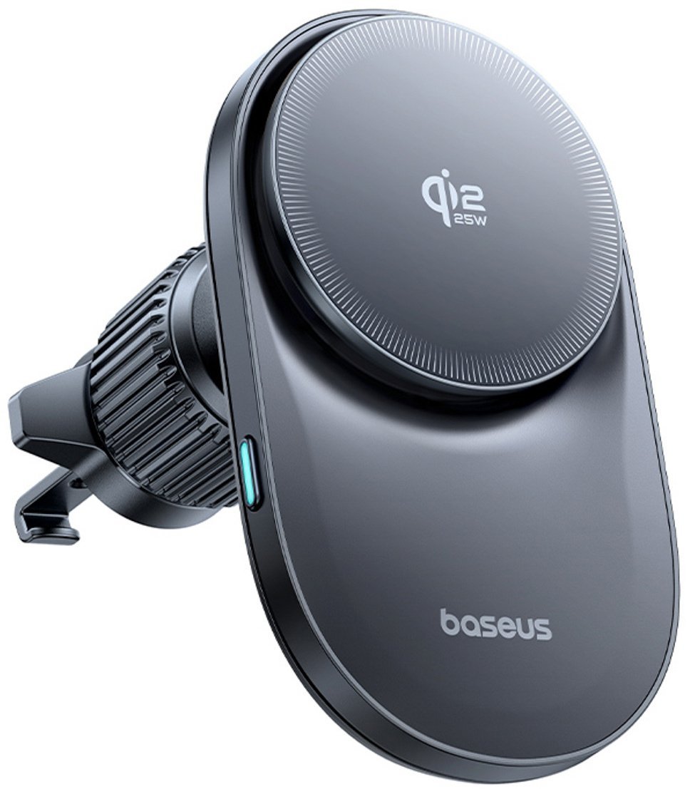 Baseus Uchwyt samochodowy magnetyczny z ładowarką wentylatorem na kratkę Qi2.2 - czarny Uchwyt samochodowy magnetyczny z ładowarką wentylatorem na kratkę Qi2.2 - czarny