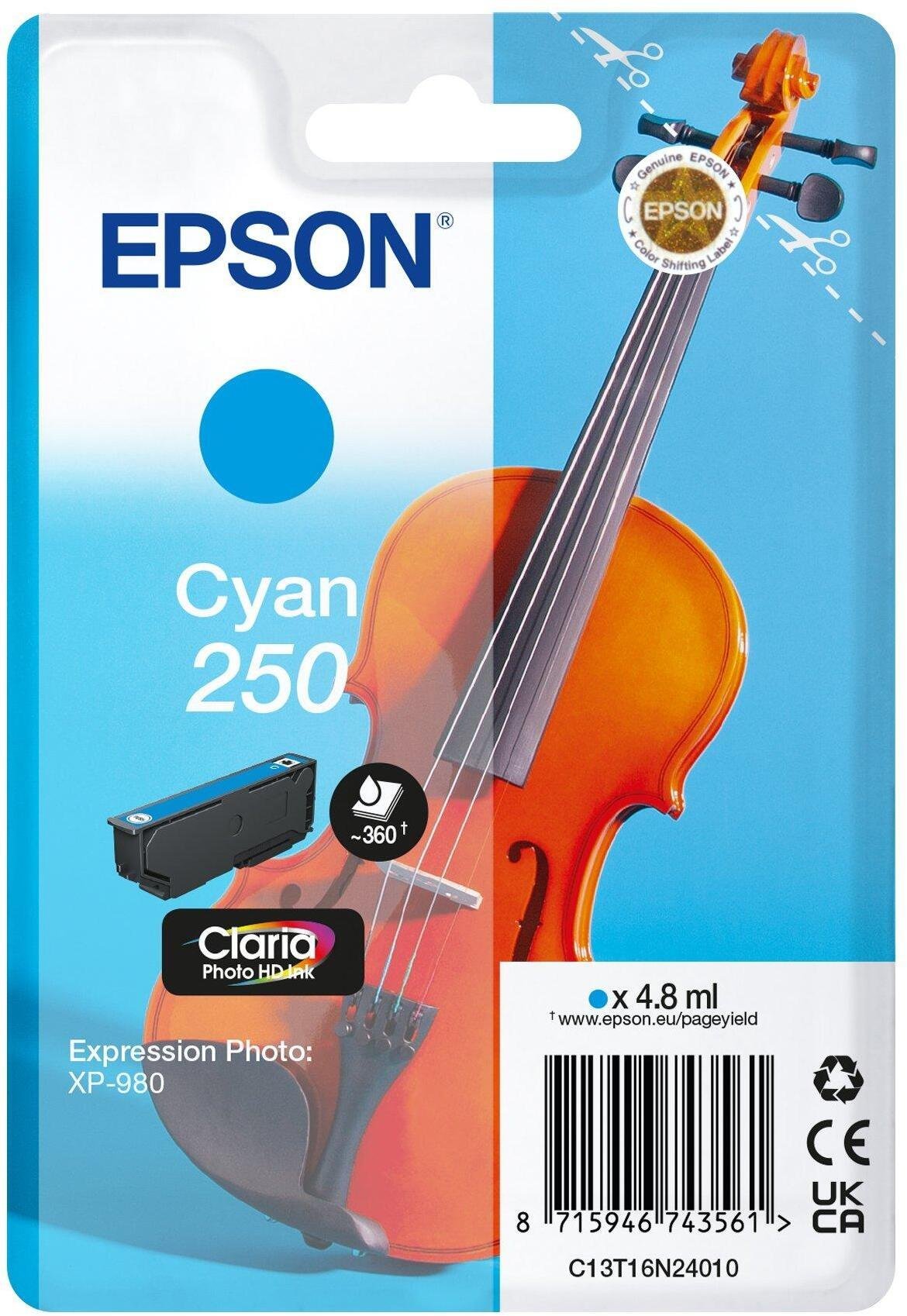 Tusz Epson 250 - 4.8 ml - Cyan - original - opakowanie blistrowe - kartridż z tuszem - fur P/N: C11CL95402 C13T16N24010