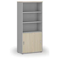 Szafy biurowe - Szafa biurowa kombinowana PRIMO GRAY, drzwi przesuwne na 2 poziomach, 1781 x 800 x 420 mm, szary/dąb naturalny - miniaturka - grafika 1