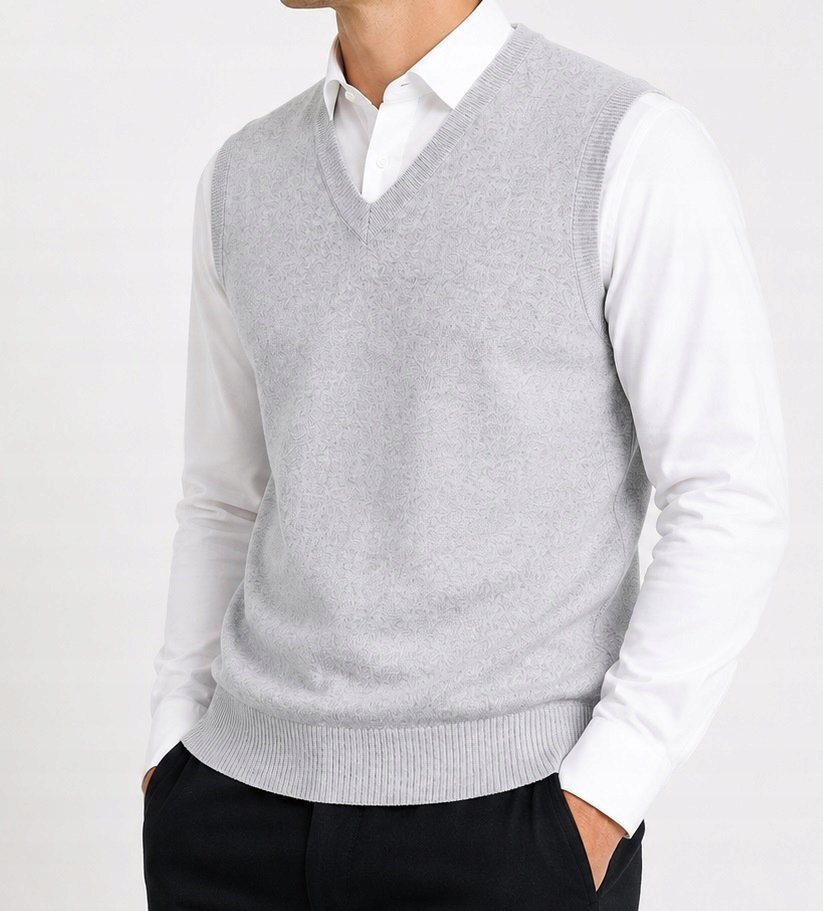 Sweter męski bez rękawów bezrękawnik pulower kamizelka męska z kaszmirem L