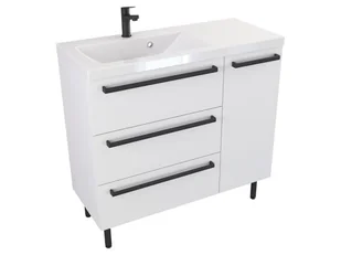 Szafka Stojąca Z Umywalką ATH 90 cm D Lewa - Biały Mat - Uchwyty Czarne Matowe - Szafki łazienkowe - miniaturka - grafika 1