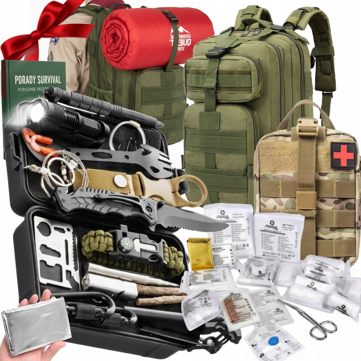 DUŻY ZESTAW PRZETRWANIA 73W1 APTECZKA + PLECAK 35L SURVIVALOWY + BONUS XXL