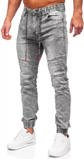 Spodnie męskie - Szare spodnie jeansowe joggery męskie Denley TF114 - grafika 1