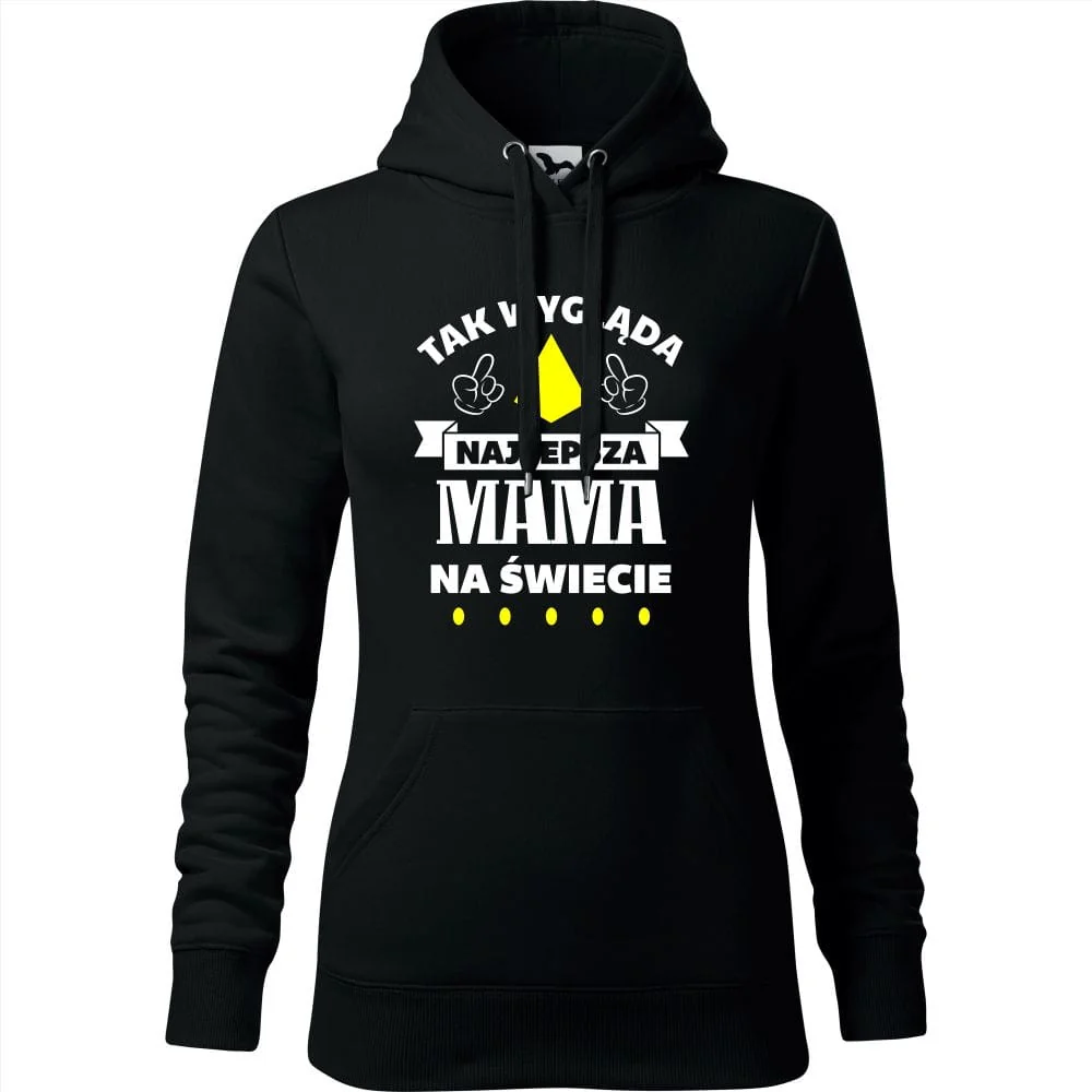 Damska Bluza Z Kapturem - Tak Wygląda Najlepsza Mama Na Świecie 03 Czarny 2xl