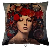 Poszewki na poduszki - Poszewka 40x40 Druk Kobieta kwiaty motyle kolorowa welurowa Faro - miniaturka - grafika 1