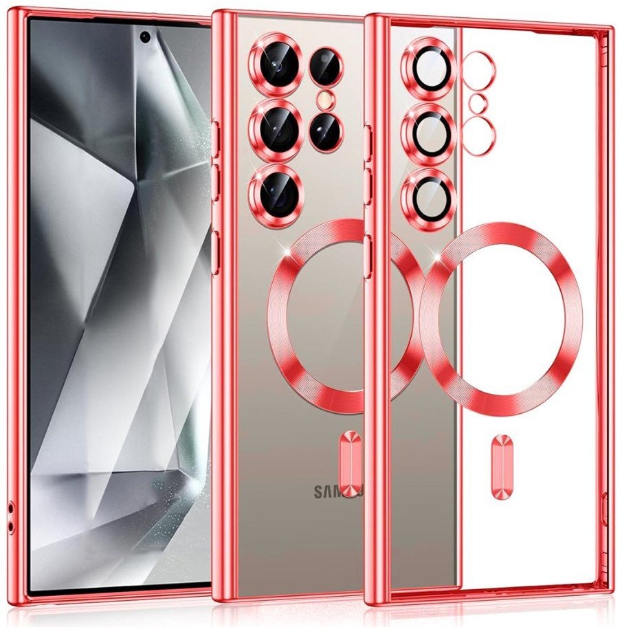 Etui Supero magnetyczne tpuplating do Galaxy S23 Ultra, przezroczysto-ciemnoróżowe