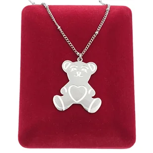 Naszyjnik Srebrny Miś Teddy z Serduszkiem - Stal Chirurgiczna - Naszyjniki - miniaturka - grafika 1