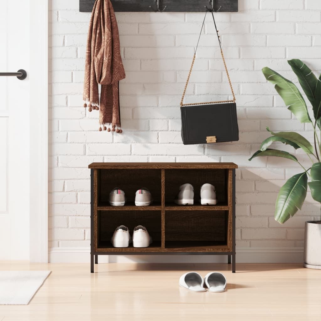 vidaXL Stojak na buty brązowy dąb 69x35x50 cm materiał drewnopochodny - Stojak na buty - Półki na buty - Szafka na buty - Przechowywanie butów