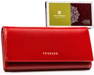 Portfele - Portfel skórzany damski Peterson na karty elegancka portmonetka z ochroną RFID Stop, czerwony - miniaturka - grafika 1