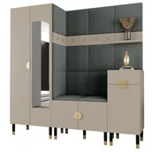 Meble do przedpokoju - Garderoba z lustrem szafka na buty z panelami tapicerowanym i wieszakami do przedpokoju PALERMO 13 czarny kaszmir - miniaturka - grafika 1