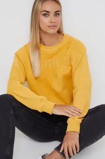Bluzy damskie - Pepe Jeans bluza bawełniana damska kolor żółty z aplikacją - grafika 1