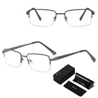 Okulary korekcyjne, oprawki, szkła - Metalowe półramkowe okulary zerówki z filtrem Blue Light do komputera 25147B grafit - miniaturka - grafika 1