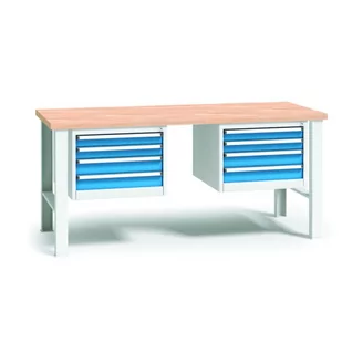 Profesjonalny stół warsztatowy z drewnianym blatem roboczym, 1700x685x840-1050 mm, 2x 4-szufladowy kontener - Stoły warsztatowe - miniaturka - grafika 1