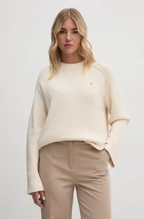Tommy Hilfiger sweter bawełniany kolor beżowy ciepły - Swetry damskie - miniaturka - grafika 1