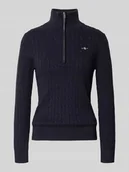 Bluzy damskie - Bluza z kołnierzem, wyhaftowanym logo i ściegiem warkoczowym - miniaturka - grafika 1