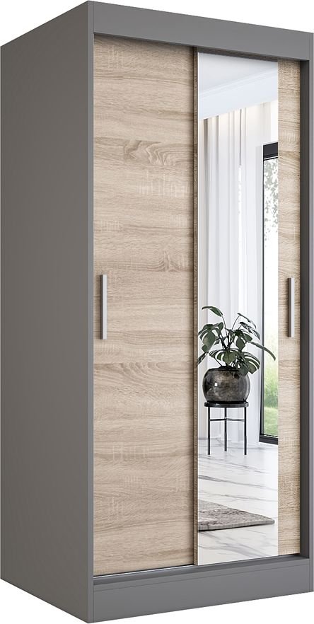 Elior Szafa przesuwna w kolorze antracyt + dąb sonoma - Palmira 2X