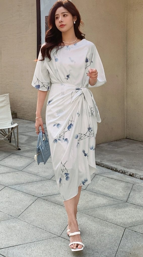 Sukienka Koktajlowa Ecru w Kwiatki Midi M V7p