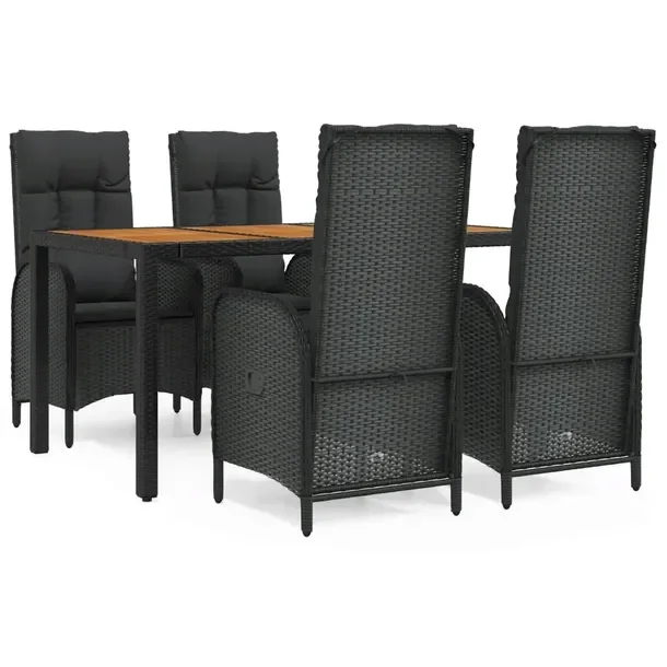 Zestaw mebli ogrodowych z rattanem PE, czarny, stół 150x90x75 cm, fotele
