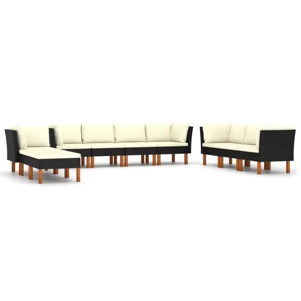 Zestaw wypoczynkowy rattan PE, czarny, 10 poduszek, 75x75x67 cm