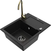Zlewozmywaki z baterią - Mexen Enzo zlewozmywak granitowy 1-komorowy z ociekaczem i baterią kuchenną Telma, czarny - miniaturka - grafika 1