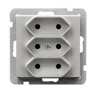Gniazdka elektryczne - LEDart potrójne EURO, na płaskie wtyczki, bez uziemienia, bez ramki - Ospel Sonata GP-3R/m/38, kolor srebrny matowy, 16A/250V - miniaturka - grafika 1