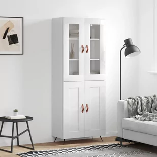 vidaXL Witrynka biała połysk 69,5x34x180 cm materiał drewnopochodny - Witryny - miniaturka - grafika 1
