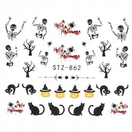 Ozdoby do paznokci - Naklejki Halloween Wodne Koty Dynia Kościotrupy - miniaturka - grafika 1