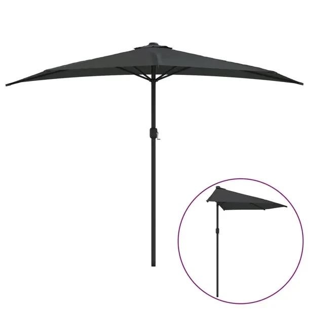 Parasol balkonowy półokrągły antracytowy 300 x 155 x 223 cm z korbką