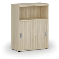 Szafy biurowe - Szafa biurowa kombinowana z drzwiami przesuwnymi PRIMO WOOD, 1087 x 800 x 420 mm, dąb naturalny - miniaturka - grafika 1