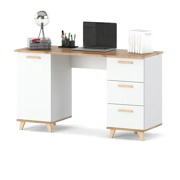 Biurko Oslo Białe dla dziecka Stolik 138CM 3 Szuflady Skandynawski szkolne