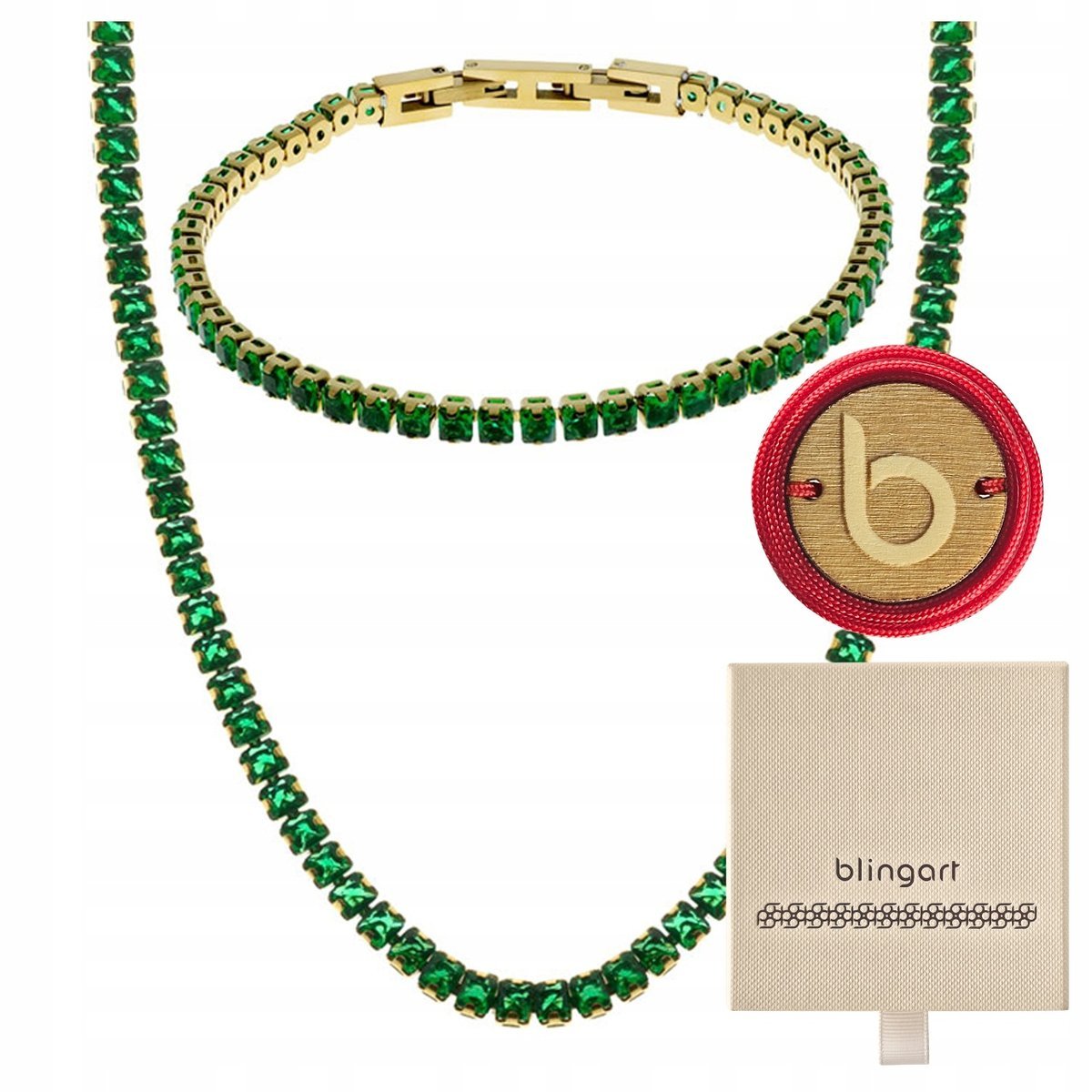 Komplet biżuterii stal chirurgiczna zielony bransoletka naszyjnik BLINGART