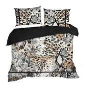 Pościel - Pościel satynowa EVA 200x220 Eva Minge Eurofirany jasnobrązowa czarna zwierzęcy print cętki - miniaturka - grafika 1
