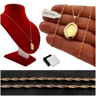 Naszyjniki - Złoty Naszyjnik Ze Stali Chirurgicznej 60 Cm Długi+Sekretnik Na Zdjęcie 18K - miniaturka - grafika 1