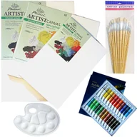 Przybory szkolne - Zestaw Farby Akrylowe 24 Paleta Pędzle Podobrazia - miniaturka - grafika 1