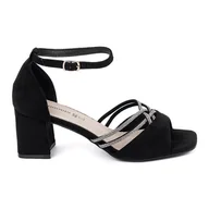 Czółenka - Goodin Czarne sandały zamszowe na słupku - miniaturka - grafika 1