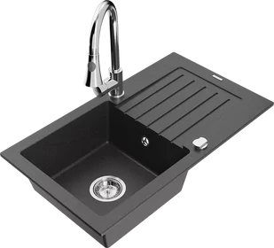 Mexen Pablo zlewozmywak granitowy 1-komorowy z ociekaczem i baterią kuchenną Elia, czarny nakrapiany - 6510-76-670101-00 - Zlewozmywaki z baterią - miniaturka - grafika 1