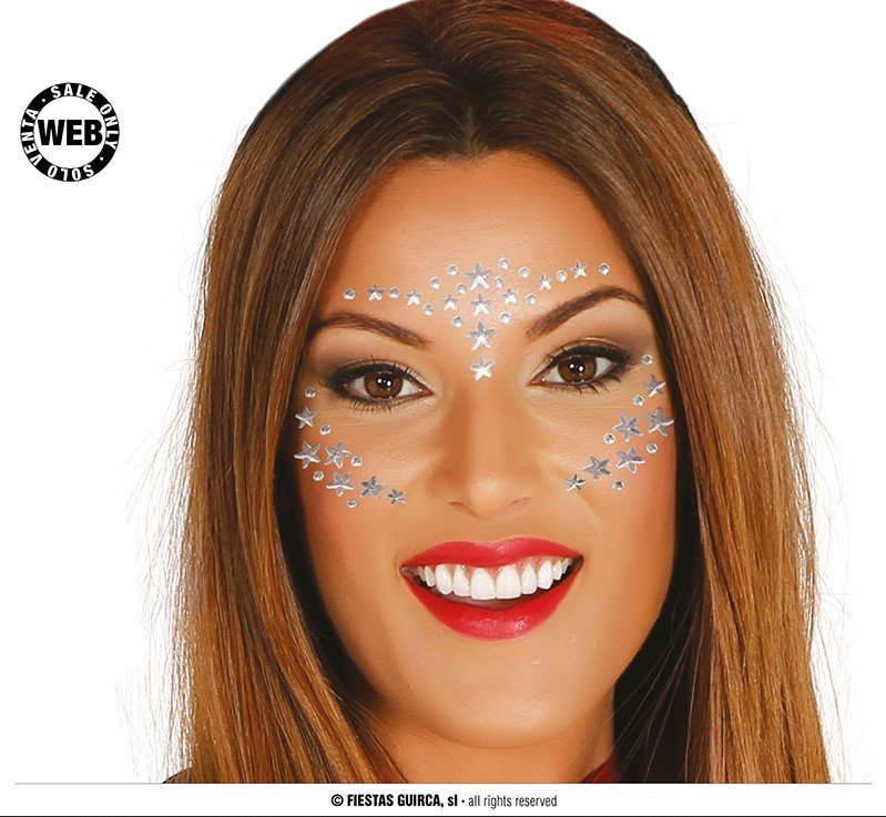 Biżuteria samoprzylepna do twarzy gwiazdki srebrne