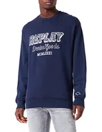 Bluzy męskie - Replay Bluza męska M6314, 085 niebieska, 3XL - miniaturka - grafika 1