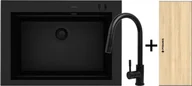 Zlewozmywaki z baterią - ZESTAW PYRAMIS | SIROS (67x51,5) 1B + IDEA | BLACK EDITION volcano (czarny mat) + deska + rollmata (070177802BE) - miniaturka - grafika 1